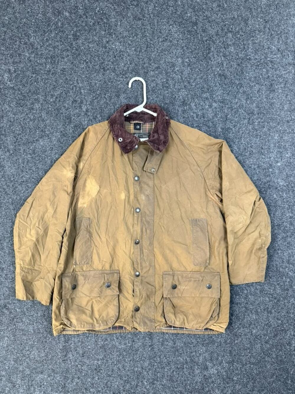 Barbour Classic Beaufort Waxed Jacket Men's L Olive England Distressed Flaws